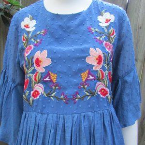 Umgee Long Blue Top with Embroidery size M